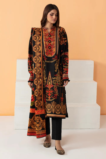 Black Printed Unstitched Shirt & Dupatta
