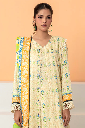 Cream Printed Unstitched Shirt & Dupatta