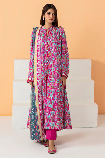 Pink Printed Unstitched Kurti & Dupatta