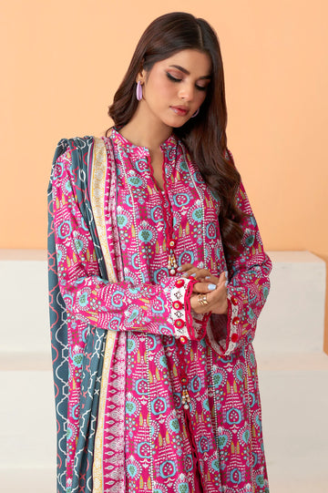 Pink Printed Unstitched Kurti & Dupatta