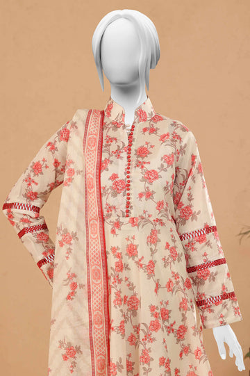 Off White Printed Unstitched Kurti With Dupatta
