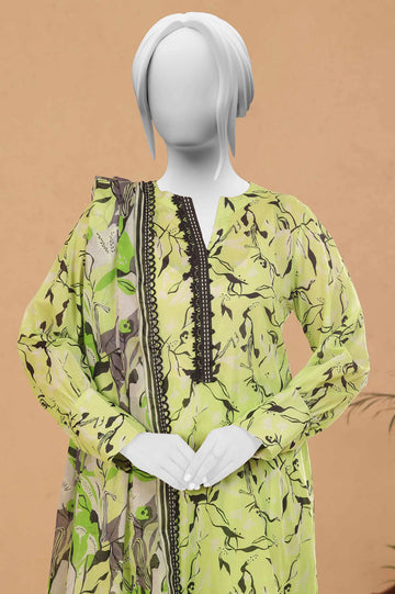 Light Green Printed Unstitched Kurti With Dupatta
