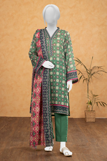 Green Printed Unstitched Shirt & Dupatta