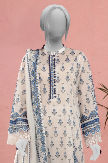 White Printed Unstitched Kurti With Dupatta