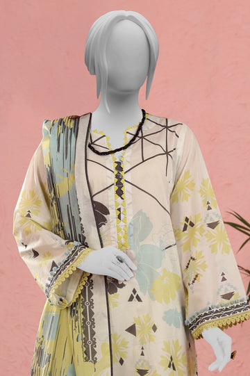 Off White Printed Unstitched Kurti With Dupatta