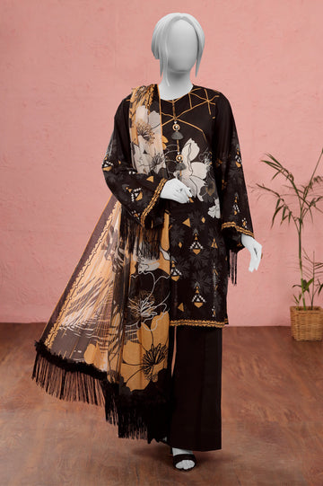 Black Printed Unstitched Kurti With Dupatta