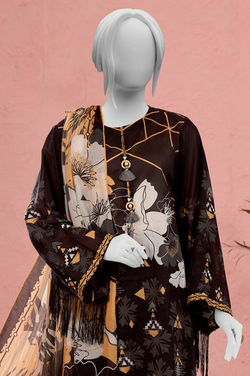 Black Printed Unstitched Kurti With Dupatta