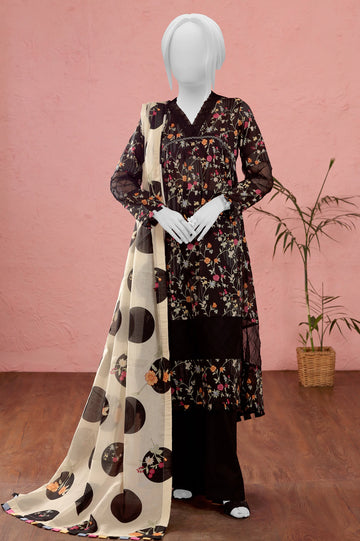 Black Printed Unstitched Kurti With Dupatta