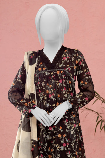 Black Printed Unstitched Kurti With Dupatta