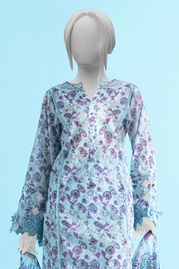 Light Blue Unstitched Kurti With Dupatta