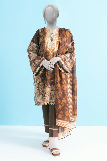 Dark Brown Unstitched Kurti With Dupatta