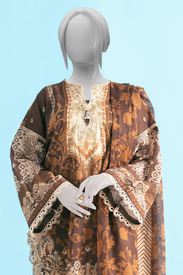 Dark Brown Unstitched Kurti With Dupatta