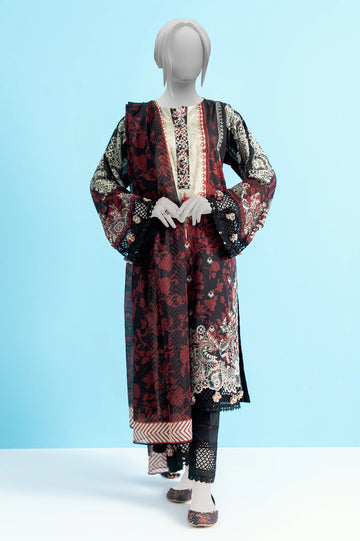 Black Printed Unstitched Kurti With Dupatta