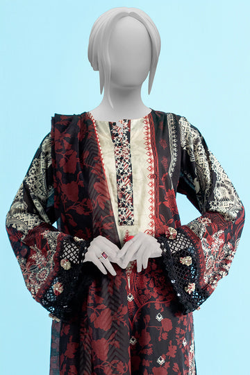 Black Printed Unstitched Kurti With Dupatta
