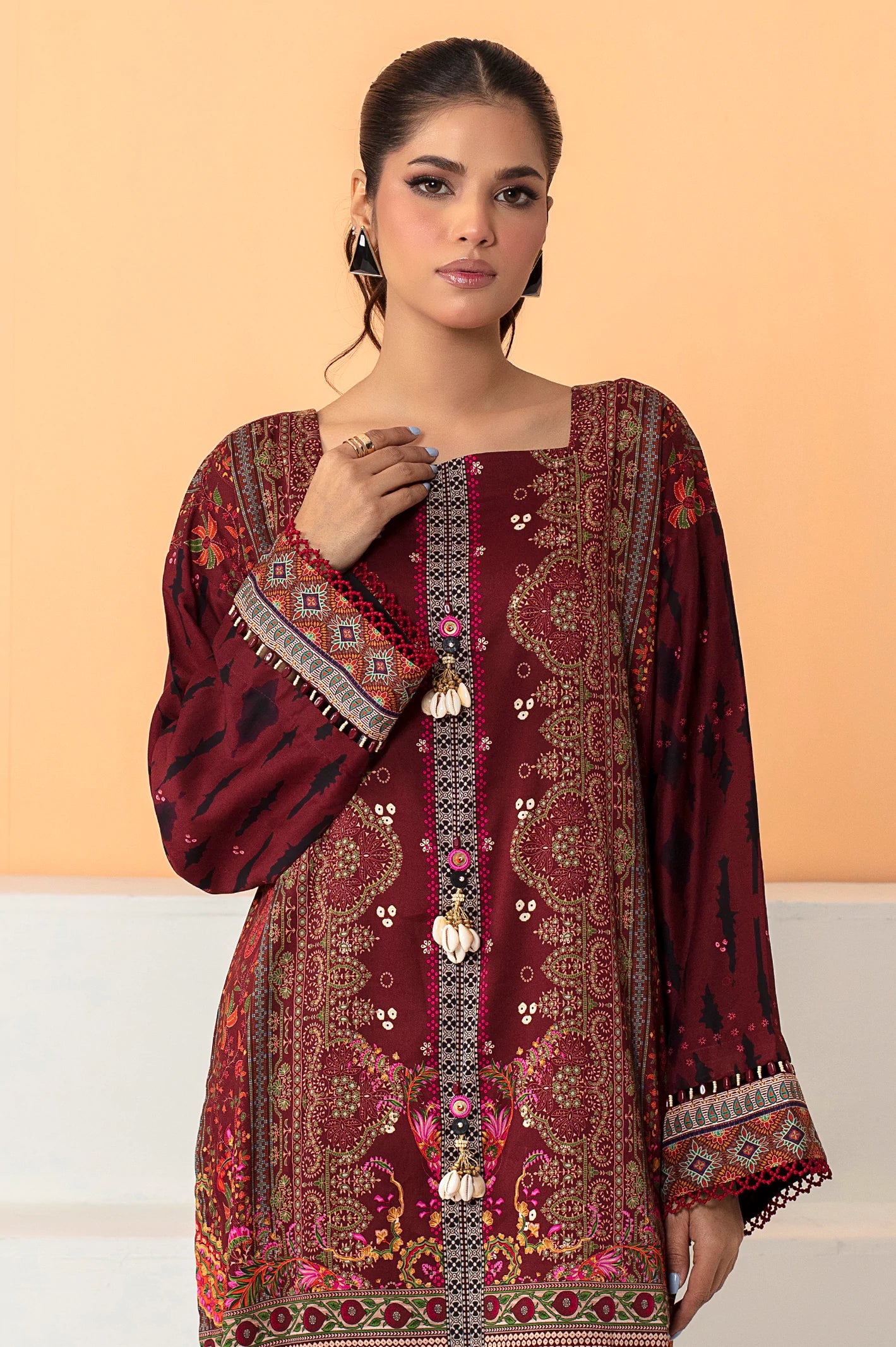 Maroon Printed 2PC Unstitched – Diners Pakistan