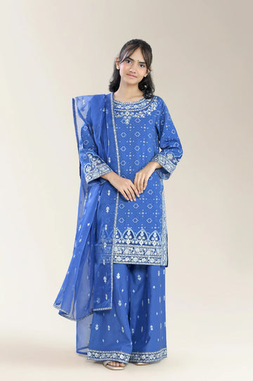 Embroidered Fancy Jacquard-Blue Teens 3PC