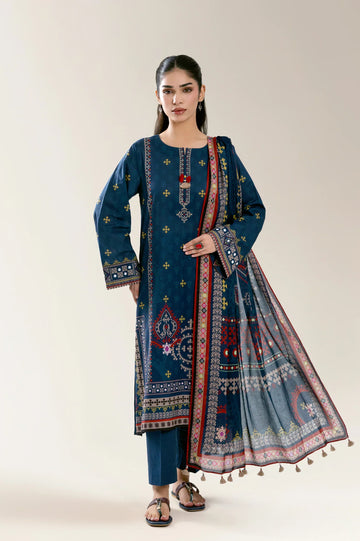 Printed Lawn-Blue Unstitched 3PC