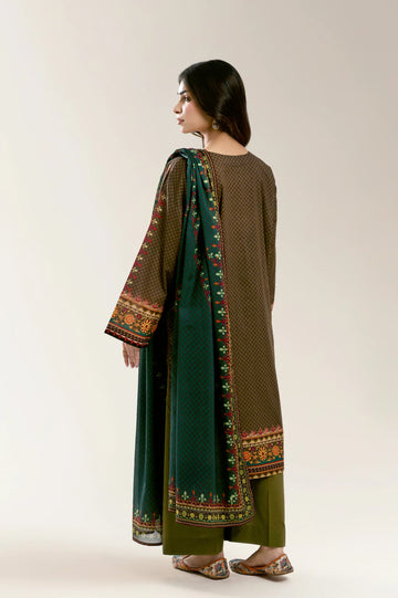Printed Lawn-Olive Unstitched 3PC