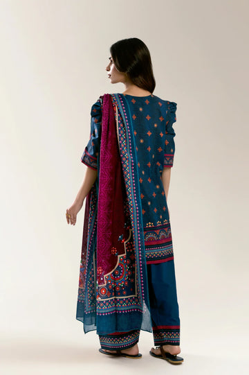 Printed Lawn-Blue Unstitched 3PC