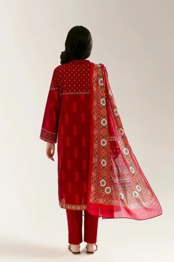 Printed Lawn-Maroon Unstitched 3PC
