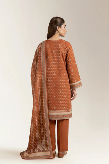 Printed Lawn-Brown Unstitched 3PC