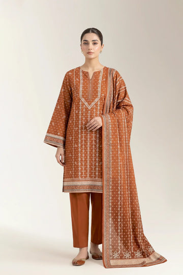 Printed Lawn-Brown Unstitched 3PC