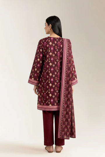 Printed Lawn-Maroon Unstitched 3PC