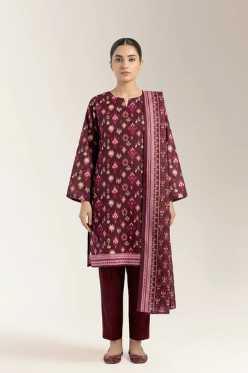 Printed Lawn-Maroon Unstitched 3PC