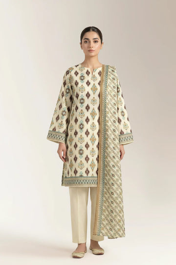 Printed Lawn-Lime Unstitched 3PC