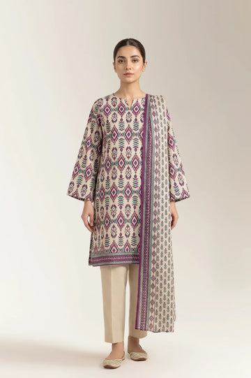 Printed Lawn-Beige Unstitched 3PC
