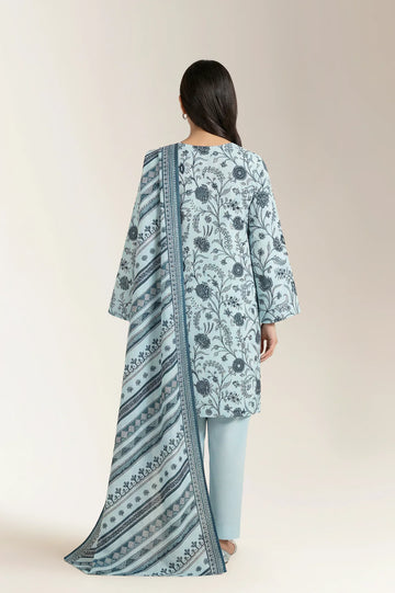 Printed Lawn-Sky Blue Unstitched 3PC