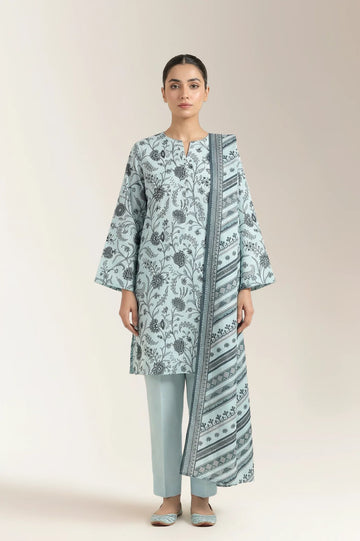 Printed Lawn-Sky Blue Unstitched 3PC