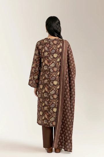 Printed Lawn-Brown Unstitched 3PC