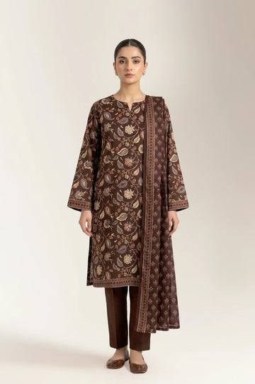 Printed Lawn-Brown Unstitched 3PC