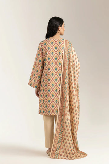 Printed Lawn-Beige Unstitched 3PC