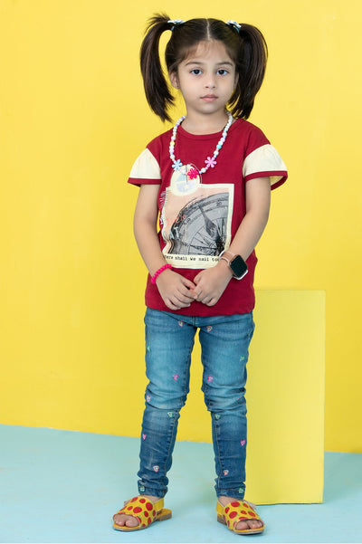 Girls T-Shirt In Maroon - Diners