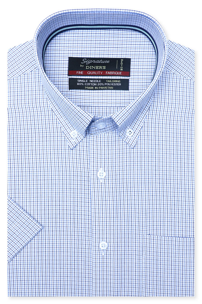 Formal Check Shirt (Half Sleeves) AB21772-Blue - Diners