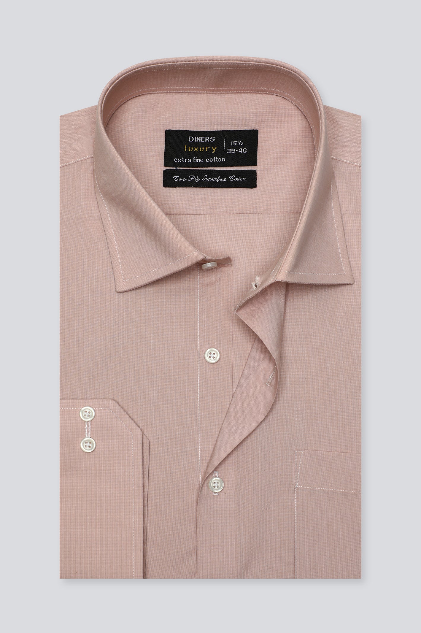 Peach Plain Formal Shirt For Men - Diners