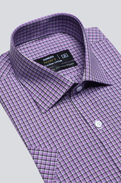 Purple Check Formal Shirt For Men - Diners