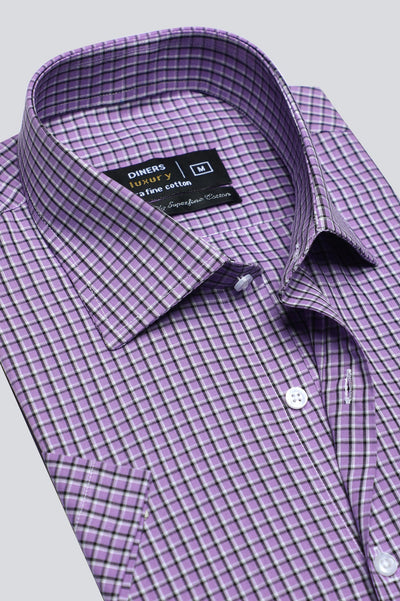 Purple Check Formal Shirt For Men - Diners