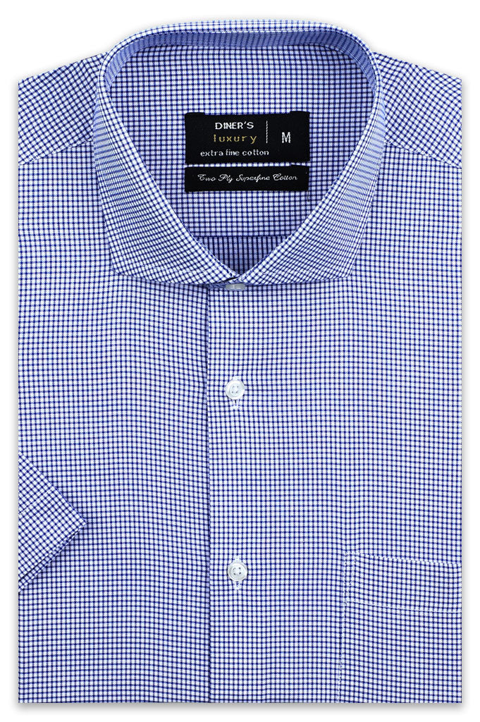 Formal Check Shirt (Half Sleeves) AD21158-Blue - Diners