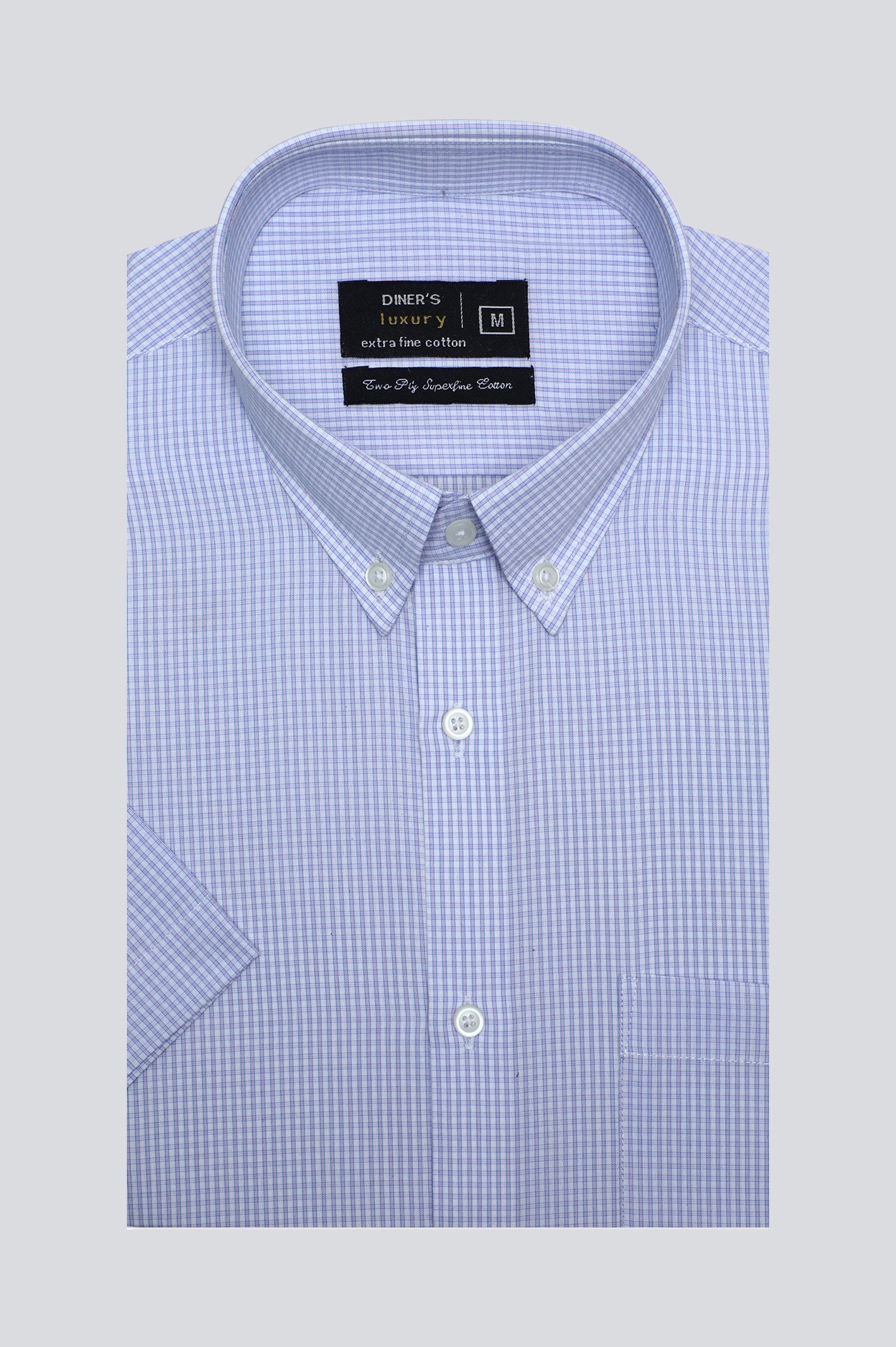 Light Purple Pin Check Formal Luxury Shirt  (Half Sleeves) - Diners