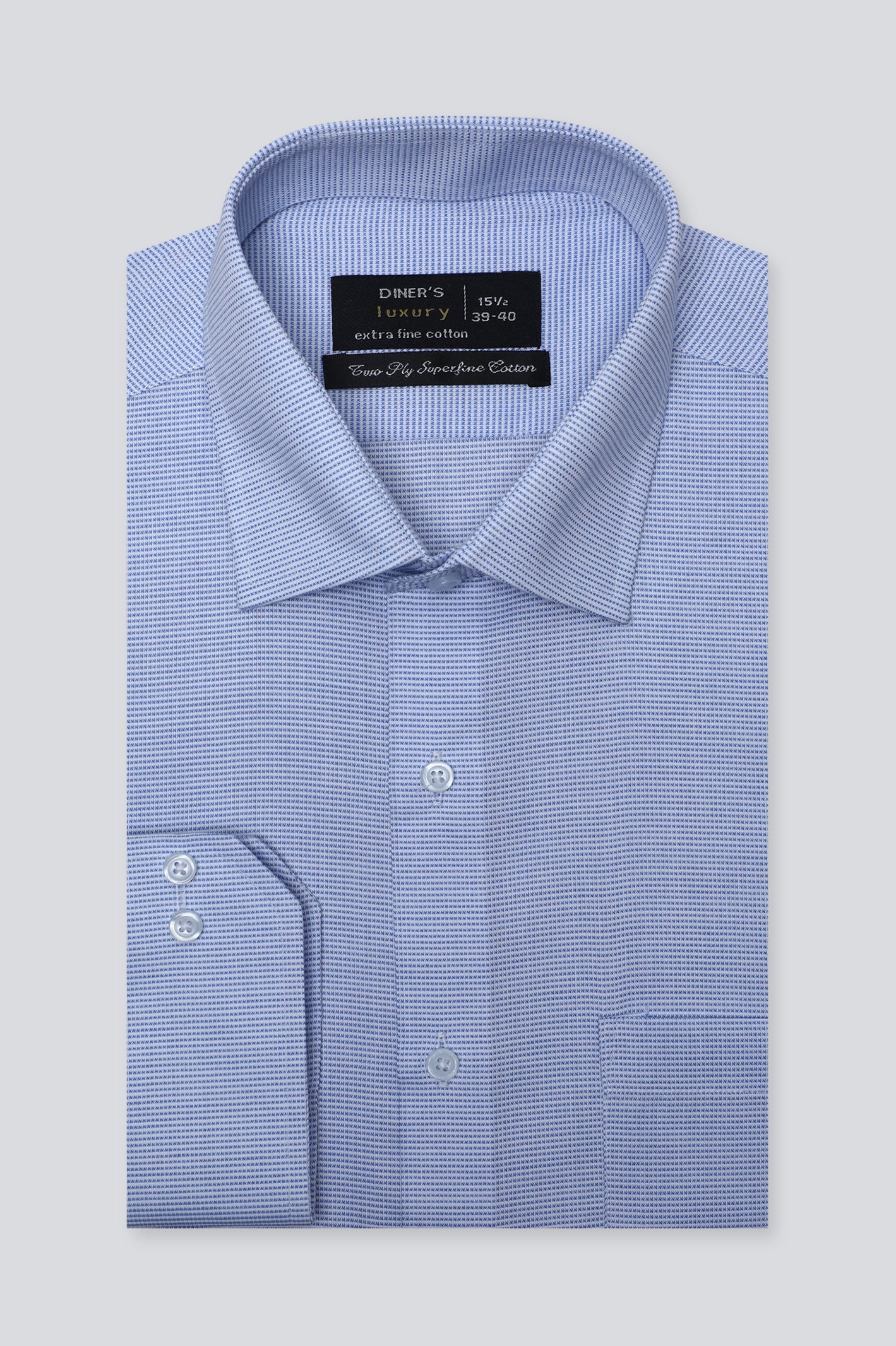 Light Blue Self Woven Formal Shirt For Men - Diners