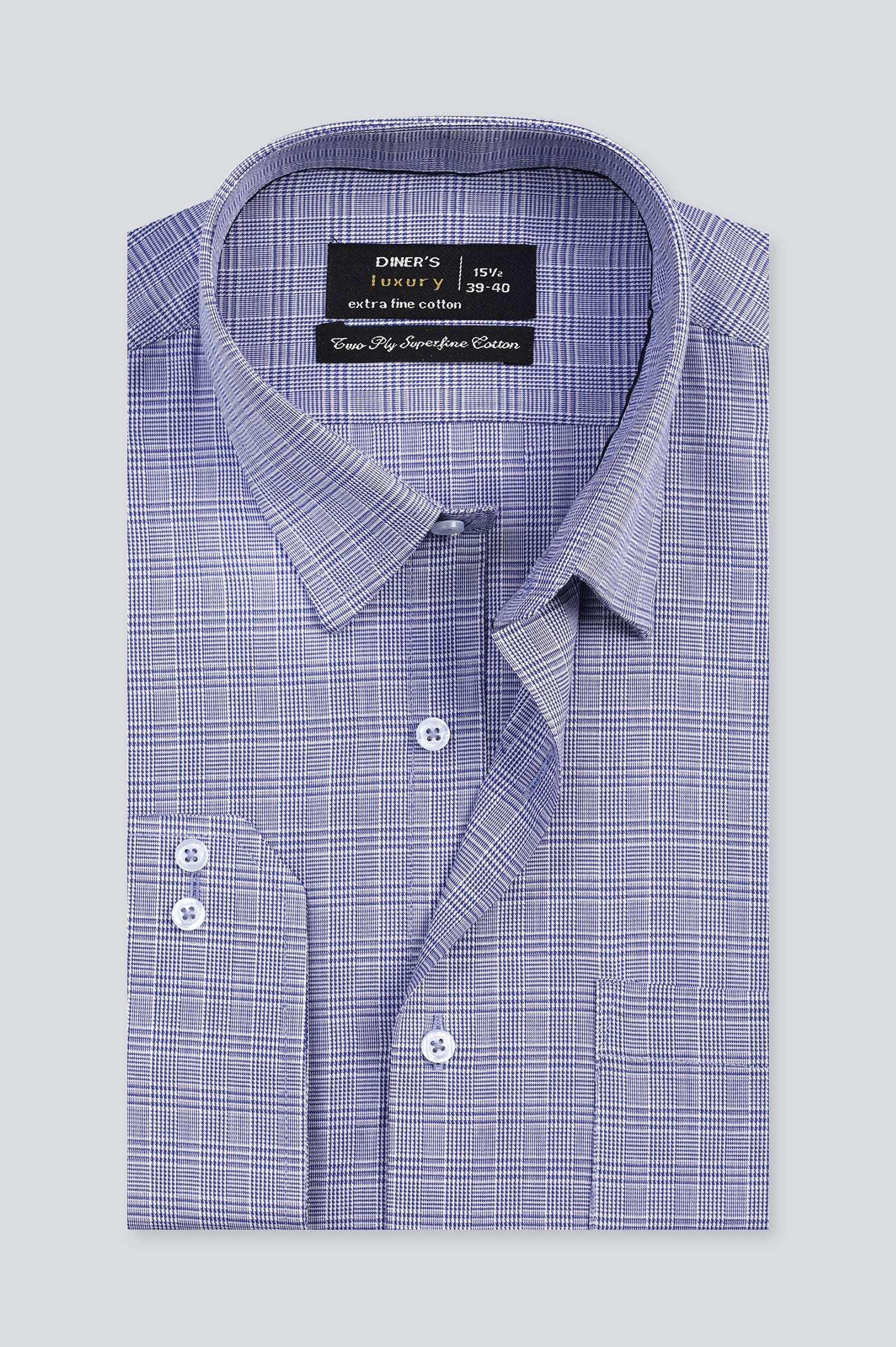 Blue Glen Plaid Check Formal Shirt For Men - Diners