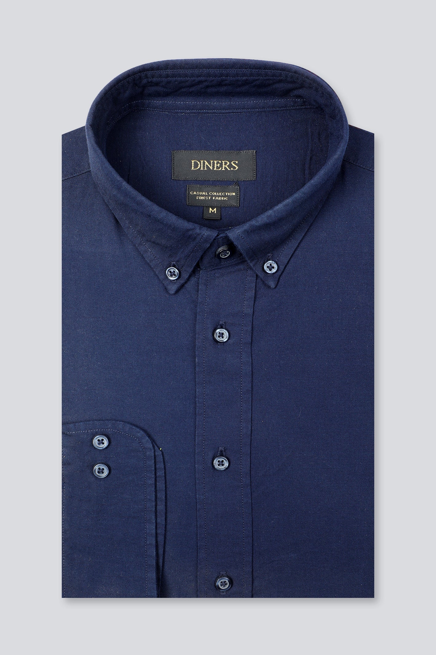 Navy Blue Plain Casual Shirt - Diners