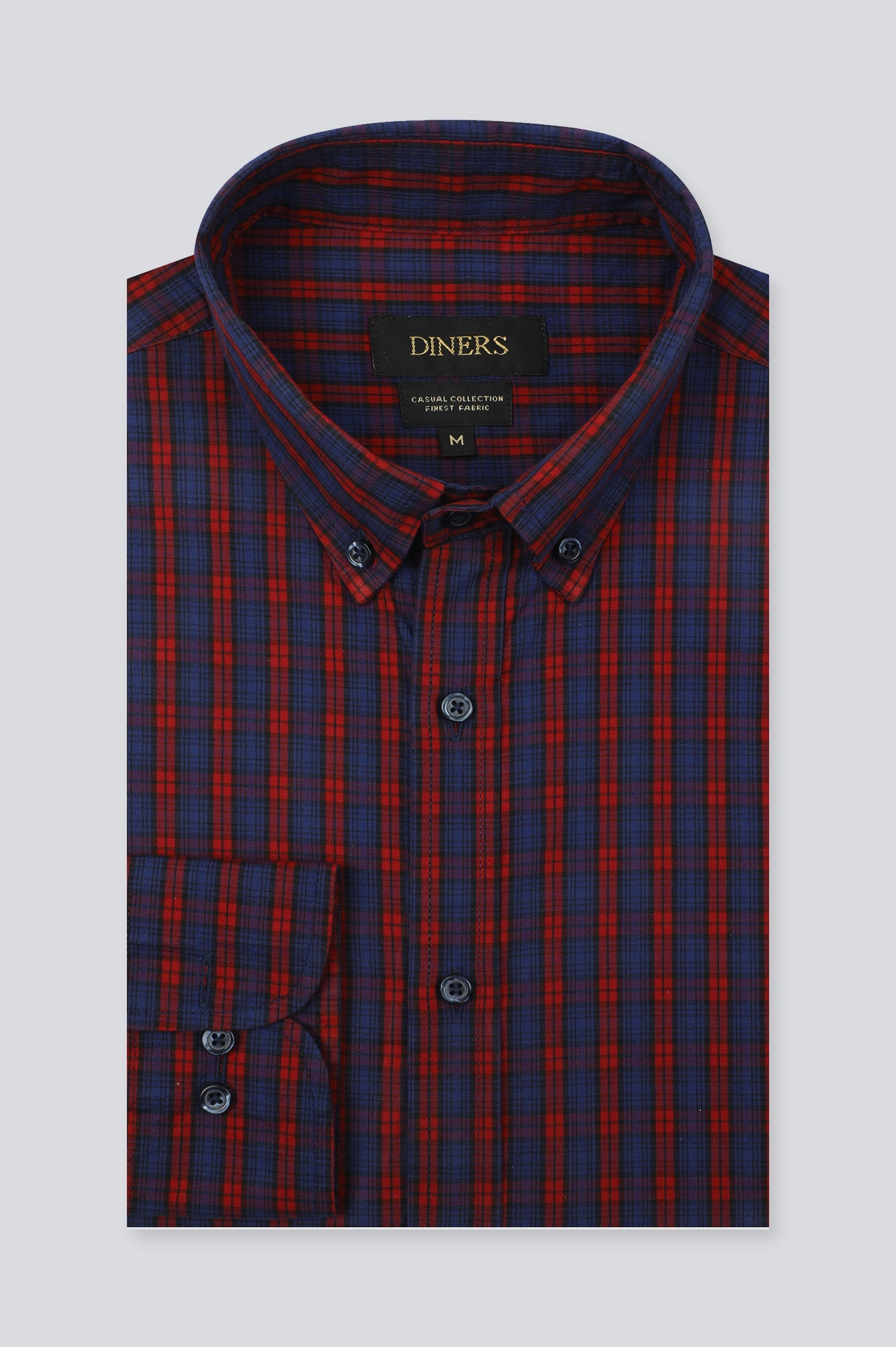 Navy Blue Tattersall Check Casual Shirt - Diners