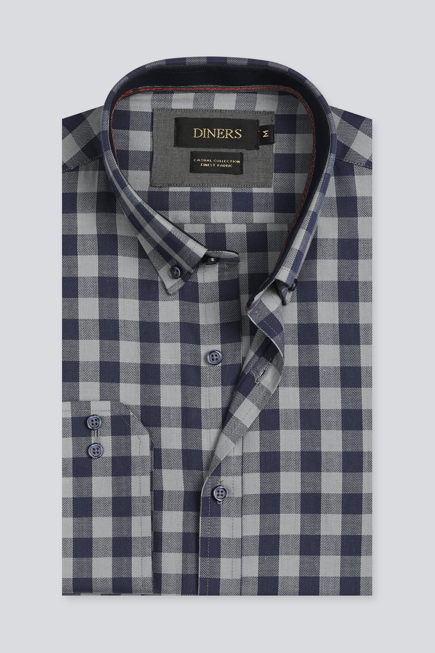 Grey Gingham Check Casual Shirt - Diners