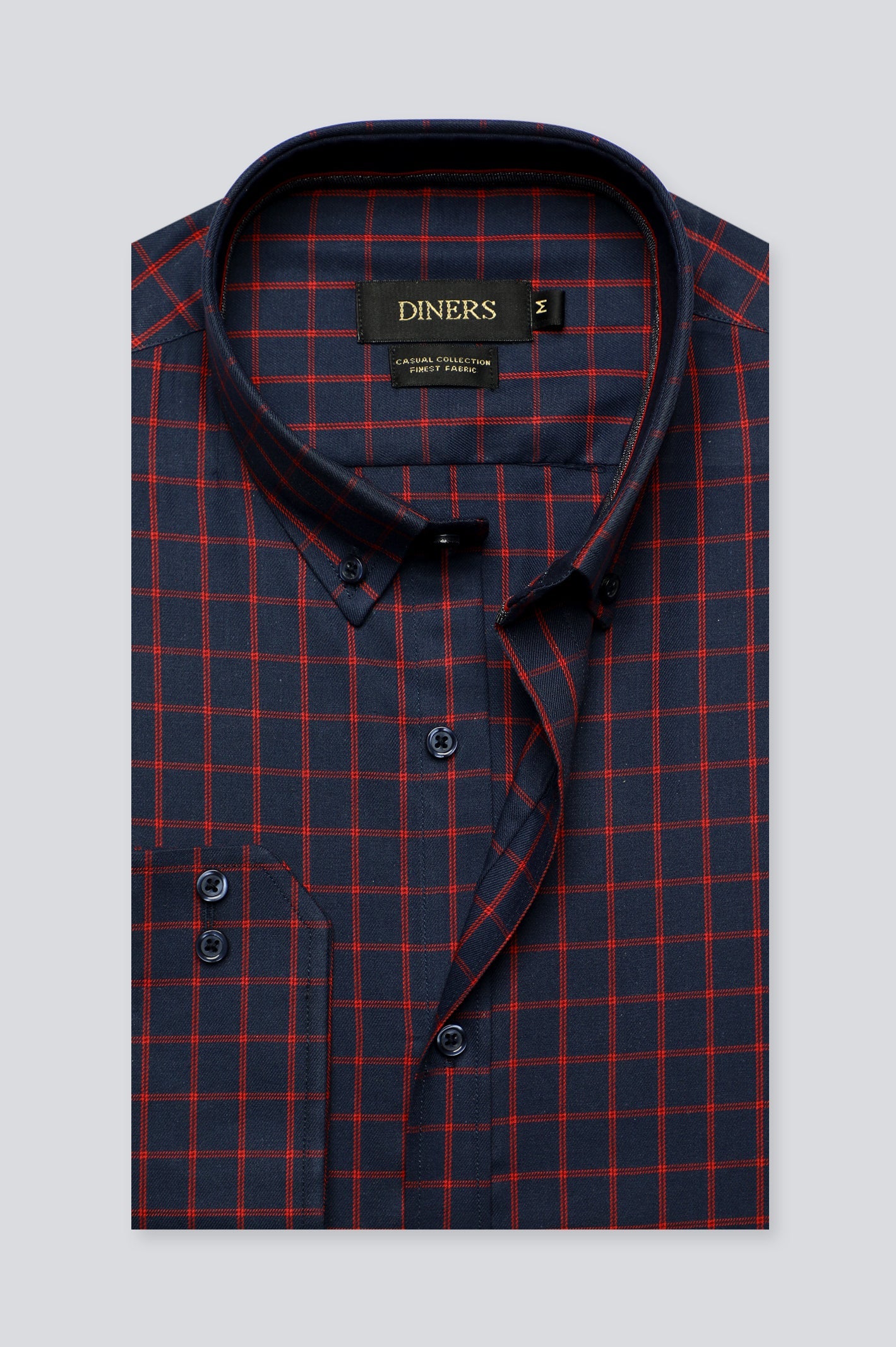 Navy Windowpane Check Casual Shirt for Men - Diners