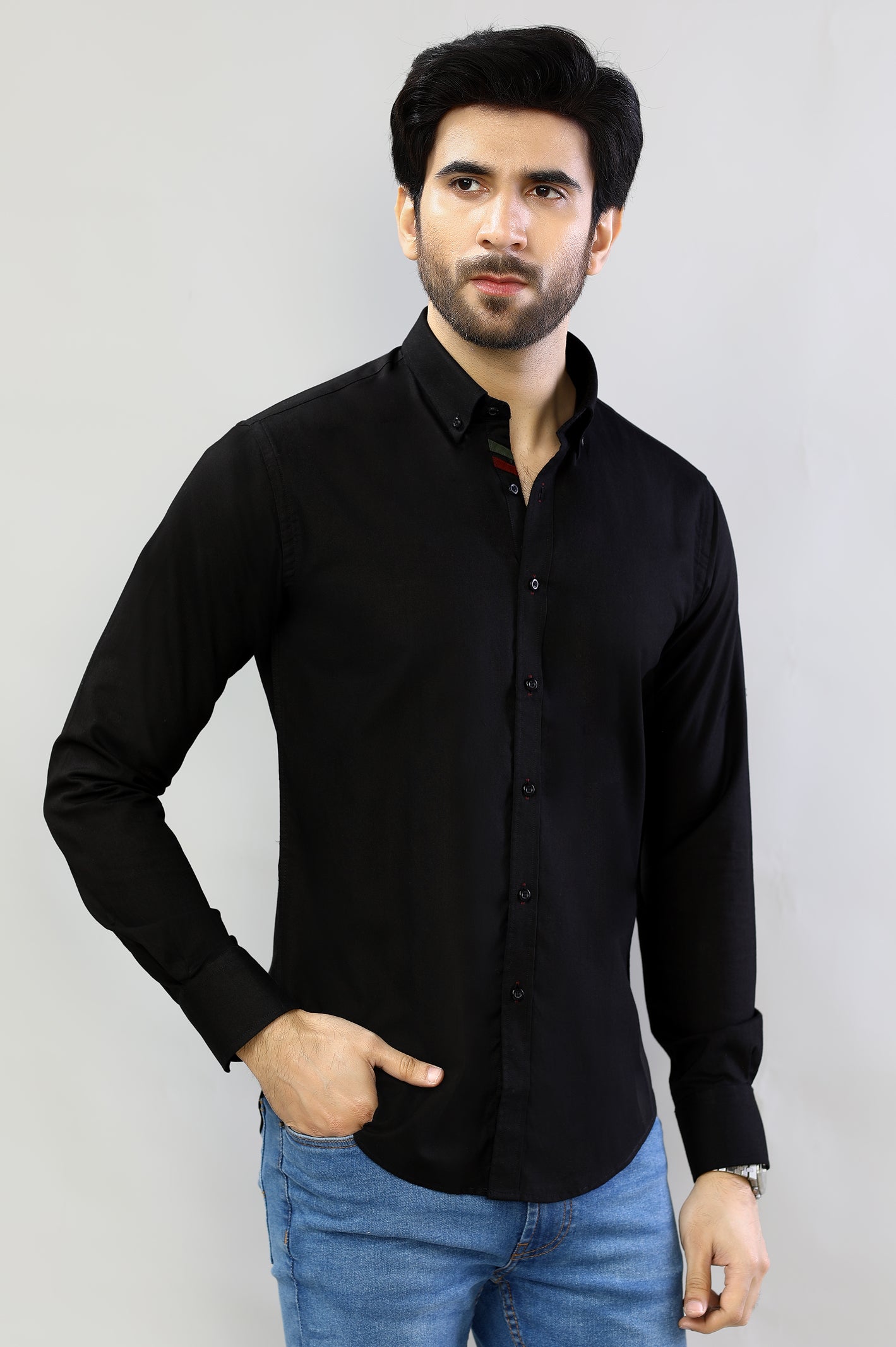 Black Plain Casual Shirt for Men - Diners