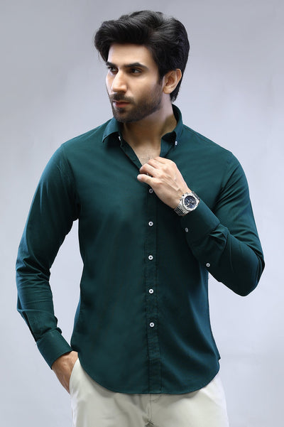 Green Plain Casual Shirt for Men - Diners